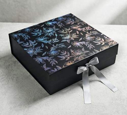 Image of RBS- LARGE Gift Box (34 x 33 x 10cm) Gift boxes for Packaging (1 Pack) Hamper Boxes for Gift Holds Upto 10 kg Gift Packing Box Gift Boxes for Gifting Hamper Box (L -Black Rainbow Floral)