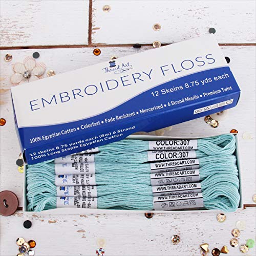 Image of 12 Skeins ThreadArt Cotton Embroidery Floss, Light Aqua | Long fiber cotton embroidery floss for cross stitch, hand embroidery and bracelets. Six-strand floss separates easily.