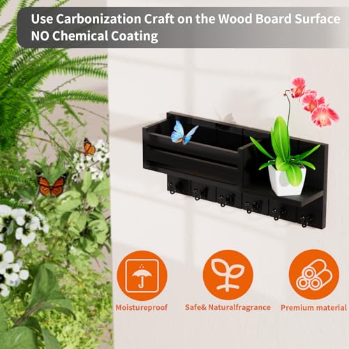 SWTYMIKI Key Holder for Wall - Key Hooks Wall Mounted with Shelf Includes Letter Holder & 6 Hooks, Key Hanger Racks with Mail Organizer for Living Room, Kitchen, Office, Entryway, Bedroom(Black) - Cosy Home Interiors SWTYMIKI Key Holder for Wall - Key Hooks Wall Mounted with Shelf Includes Letter Holder & 6 Hooks, Key Hanger Racks with Mail Organizer for Living Room, Kitchen, Office, Entryway, Bedroom(Black) - Image 5