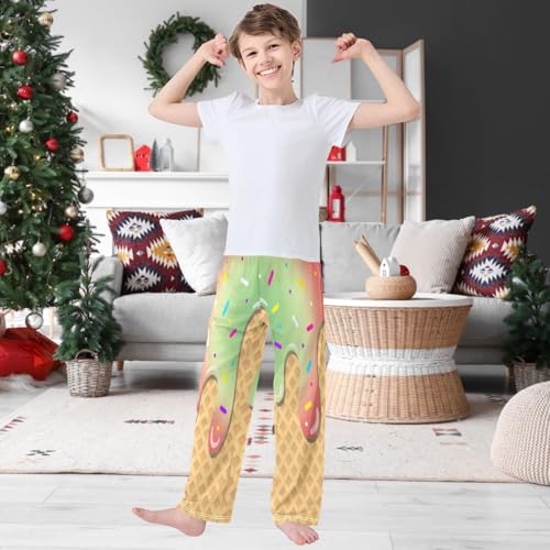 Boy's Pants Christmas Ice Cream Jogger Pants Elastic Waist Long Bottoms Trousers with Pockets 6-14 Years2