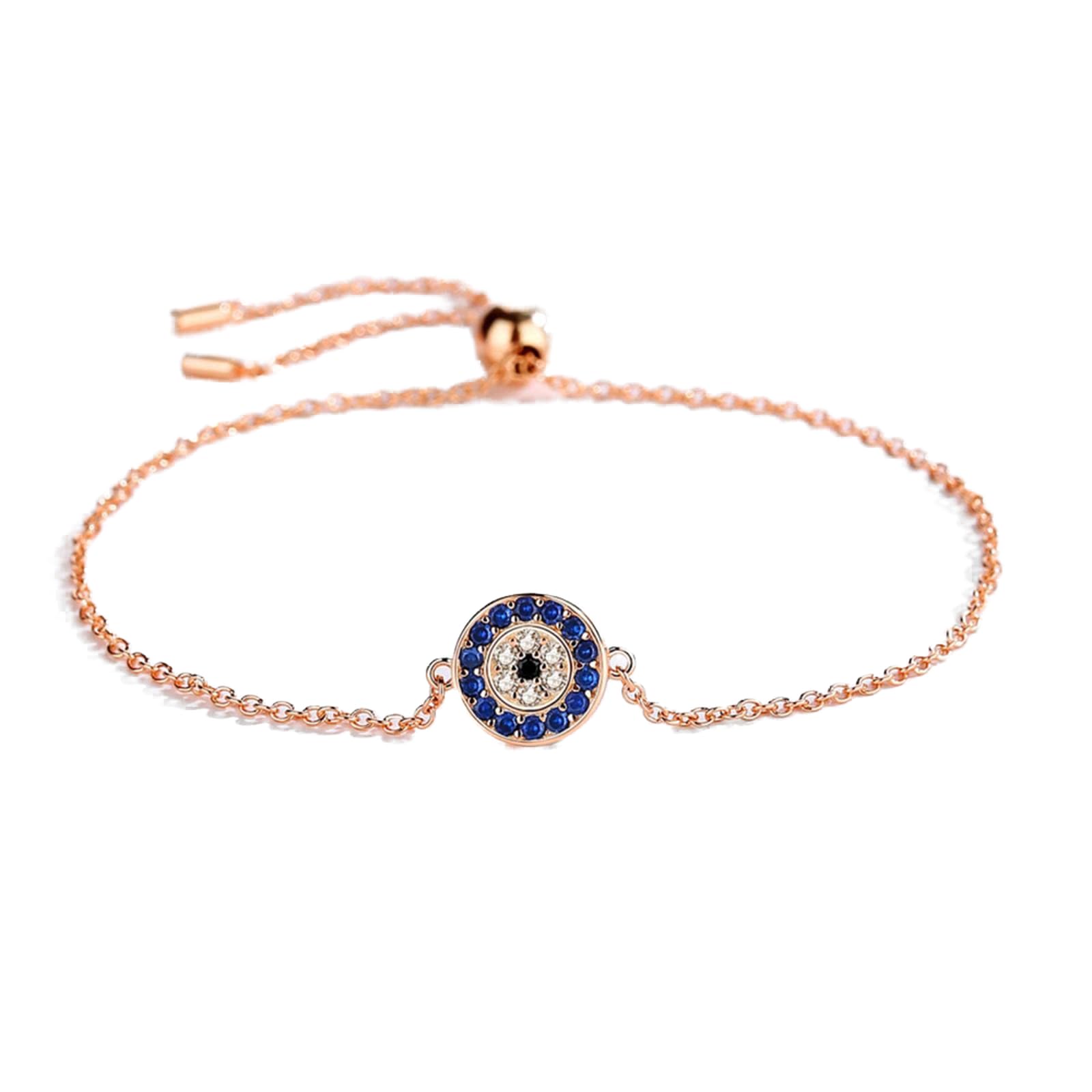 CXYWBD Bracciale con Ciondolo malocchio in Argento Sterling 925, buona Fortuna, Braccialetti a Catena con zirconi Blu per Donne, Gioielli turchi