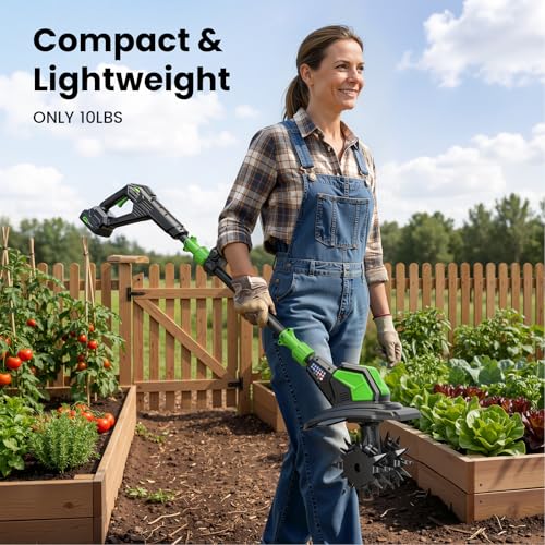 20V Battery Powered Tiller with 2 x 2.0Ah Batteries & Charger, 9-Inch Wide & 6.6-Inch Deep Cordless Garden Cultivator, 360RPM Steel Tines Electric Tiller for Soil Cultivation, Lawn and Gardening - Thumbnail 6