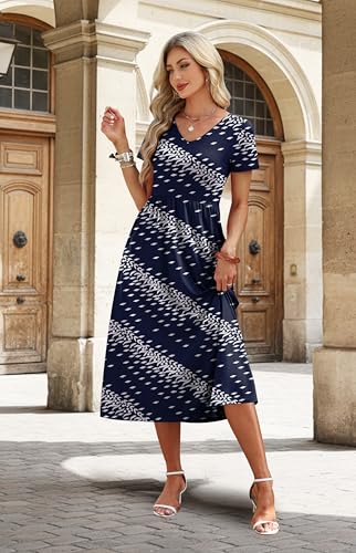 Image of OFEEFAN Summer Dresses for Women Flowy Casual A-Line Midi Dress Beach Vacation Sundresses with Pockets S-2XL