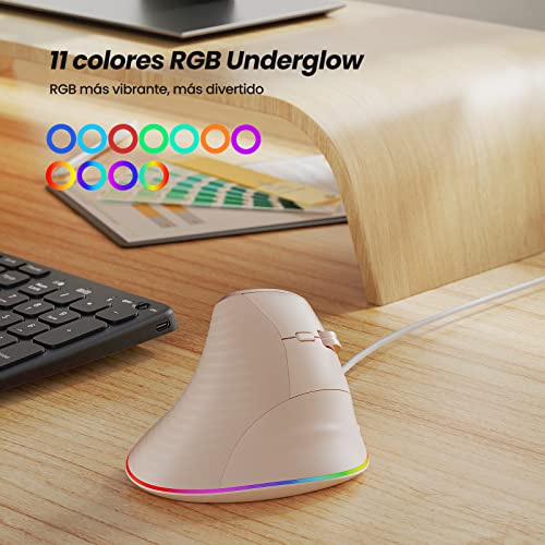 Ratón vertical con cable Nulea con diseño ergonómico de alta precisión y USB, rosa 7