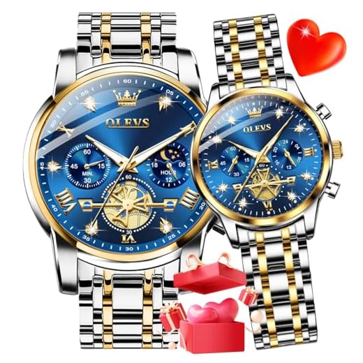 OLEVS Couple Watch His and Her Watch Set Mens Womens Matching Watch Diamond Romantic Valentine’s Day Chronograph Watch