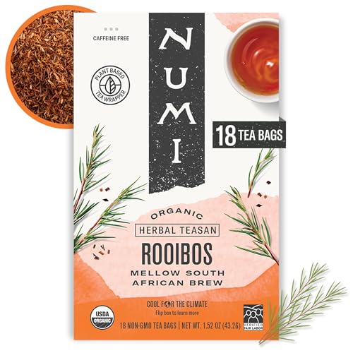 Numi Organic Rooibos Tea, 18 Caffeine Free Herbal Tea Bags, Microplastic Free, Packed with Antioxidants