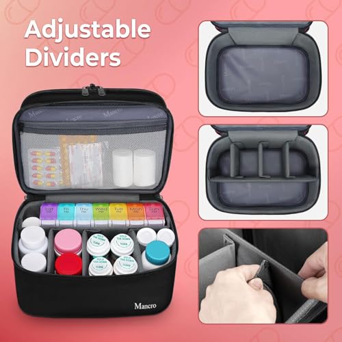 Image of Mancro Dual Layers Medicine Organizer Bag, Pill Bottle Organizer Storage with Lockable Zipper, Medication Travel Bag for Pills, Vitamins, Medical Supplies for Home Storage, Black