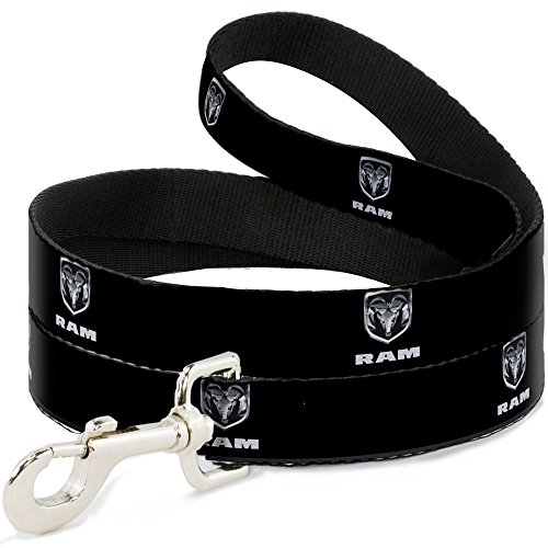 Dog Leash Ram Black Silver Logo Repeat 6 Feet Long 1.5 Inch Wide