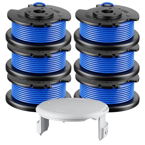 Kousika 7Pack .065 String Pre-Wound Spool Compatible with Hart Auto-Feed String Trimmer Cordless Trimmers and Cover Cap Replacement Part (6 Spools 1 Cap)