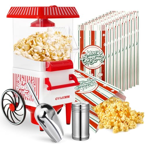 GVAKMM Popcorn Machine, Hot Air Popcorn Maker Kit Gift Box, Portable Home Popcorn Popper Machine, 10-Cup,Oil-Free,Retro Style,Compact