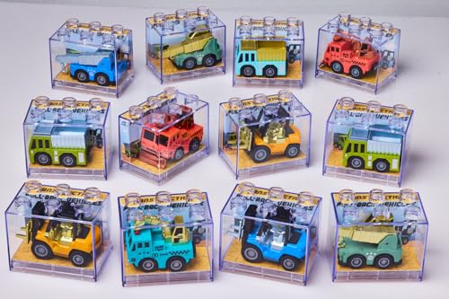 Verney Die-Cast Pull-Back Construction Vehicle for Kids – Random Selection 1 Pack Toy Truck (Forklift, Crane, Dump Truck or Backhoe) – Metal Construction Toy Car in Plastic Display Box – Ages 3+