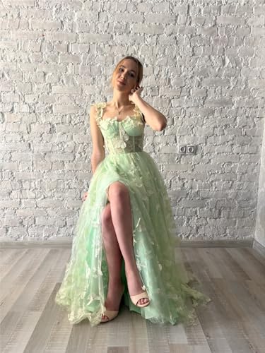 Tulle 3D Butterflies Long Prom Dresses for Teens Embroidered Formal Evening Party Gowns with Slit4