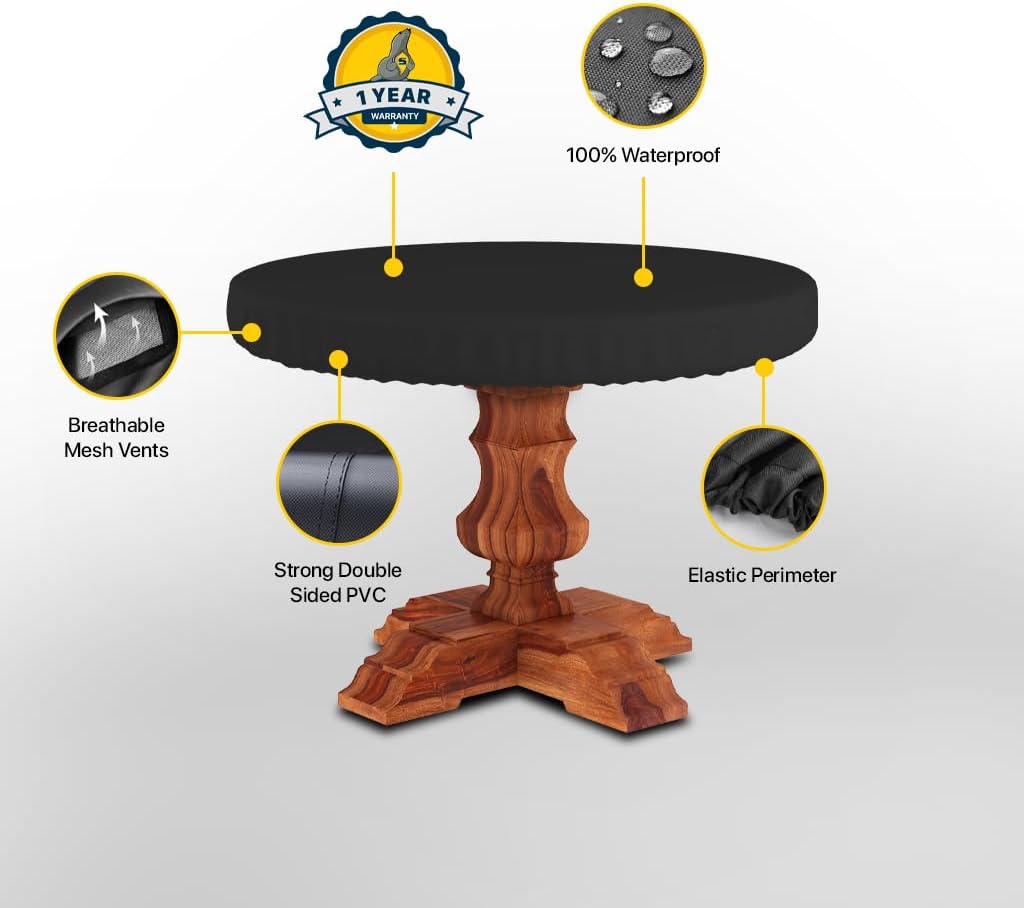 Seal Skin Covers Outdoor Round Table Top Cover, Heavy-Duty Elite PVC Waterproof & UV-Resistant Material, All-Weather Protection for Patio Furniture (Black, 54"Dia x 4"H)