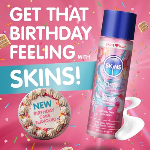 Image of SKINS Birthday Cake Flavored Personal Lubricant Gel for Privacy, an Edible Sex Lube Flavored Like a Birthday Cake, Skins Sexual Lubricants for Privacy and Toys