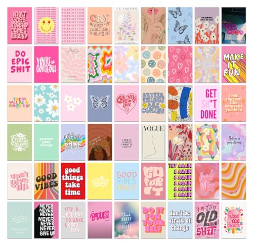 Image of Pack of 54 Danish Pastel Wall Collage Kit Posters - 4 x 6 Inches Wall Decor Poster - Wall Art For Bedroom, Living room, Office - 1 Tissue Tape