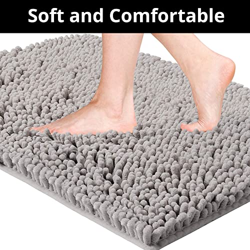 Chenille Bathroom Rug Mat, Extra Soft And Absorbent Microfiber Bath Rugs, Machine Washable, Non-Slip Soft Plush Shaggy Bath Carpet, Bath Mats For Bathroom Floor, Tub And Shower (Grey, 17X24) #TOP4