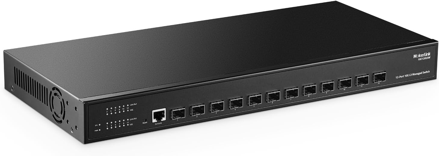 MokerLink 12 Port 10Gbps SFP+ Managed Switch, Support 1G SFP and 10G SFP+, 240Gbps Bandwidth L3 Managed Fiber Switch 12*10G SFP Managed