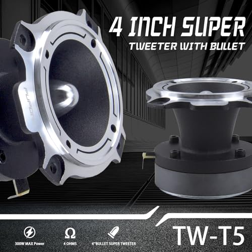 PUPOND 4 inch Tweeters, 300W Max Power, 50W RMS Car Speaker, 4 Ohm, 98dB Car Audio tweeters, Bullet Tweeters,Pair