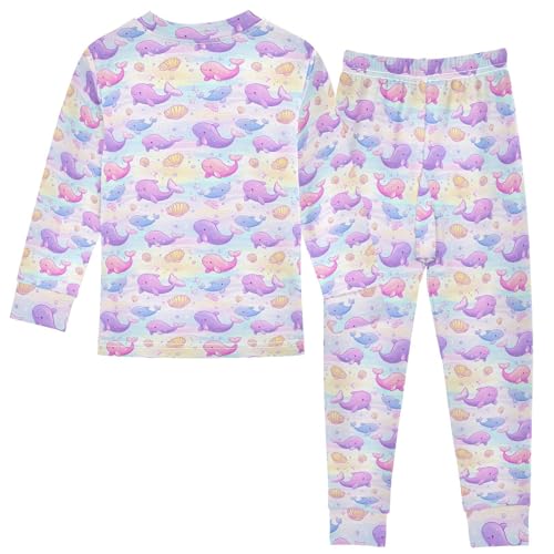 ALAZA Cute Dolphin Seashell Bubble 2 Piece Pajama Set Long Sleeve Top and Pants Sleepwear Unisex2
