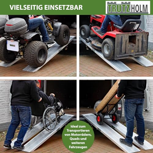 TRUTZHOLM 2 x Auffahrrampen 200 x 28 cm 540 kg als Paar 270 kg Stück Alu gelocht starr grau Verladerampen Motorradrampen