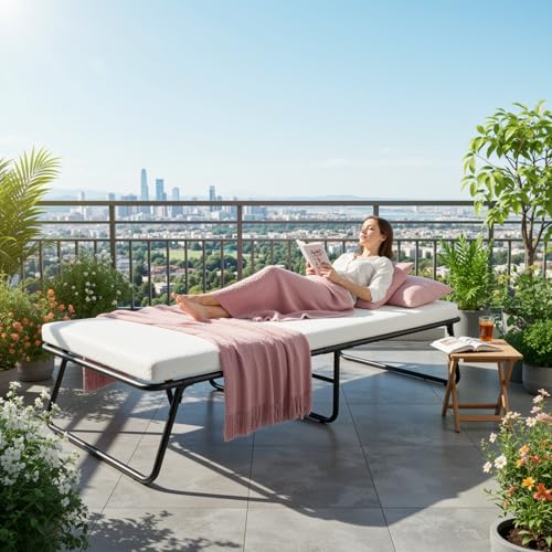 Clevich Klappbett Gästebett 80x190 cm, Einzelbett Erwachsene mit 7cm Matratze,Reisebett, Notbett Krankenhäuser,klappbares Bett für Büro Gästezimmer, Pflegeheim,Schlafzimmer,Keine Montage Erforderlich