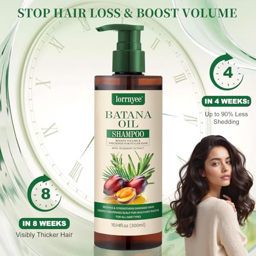 Image of Batana Oil Shampoo, Hair Growth Shampoo for Thinning Hair & Hair Loss Treatment - Organic Rosemary, Formula with Biotin & Keratin to Reduce Shedding, Thicken Hair For Men & Women 2 Pack