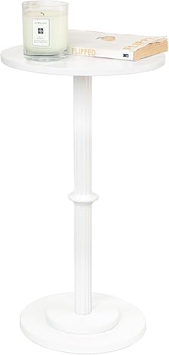 Miniatura 7 de MaxSmeo Mesa auxiliar pequeña para espacios pequeños, mesa auxiliar redonda moderna con patas de madera acanalada, color blanco