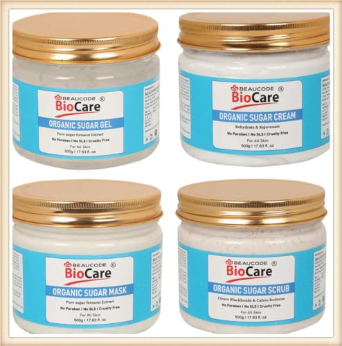 Organic Sugar Facial Kit | Scrub, Cream, Mask & Gel | Brightening, Hydrating & Exfoliating | 500g