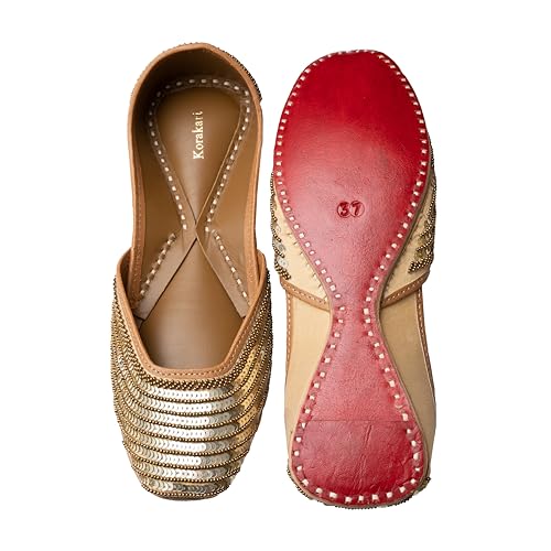 Image of KORAKARI Women's Traditional Ethnic Amber Punjabi Jutti, Leather Flat Comfortable Mojaris for Girls