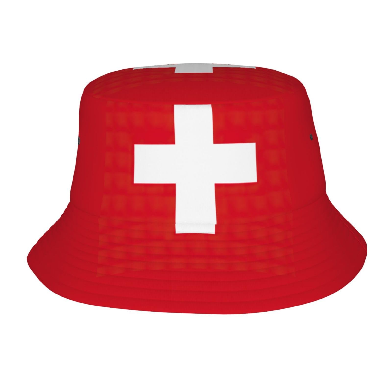 Swiss Flag Print Winter Sun Hats for Unisex Bucket Hat Sun Protection Beach Fishing Activities Hat Black, Black, One size