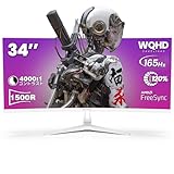 CRUA 湾曲 ゲーミング モニター 34インチ UWQHD(3440×1440P) 165Hz 120%sRGB 21:9 曲面 1500R ウルトラワイド PC モニター/VA 非光沢/薄型/HDMI2.0 & DP1.4/ブルーライト軽減/傾斜調整/広い視野角/壁掛け対応（ホワイト）