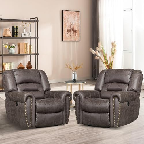 ANJ Electric Recliner Chair WBreathable Bonded Leather Classic Single Sofa Home Theater Recliner Seating WUSB Port Nut Brown product thumbnail 11