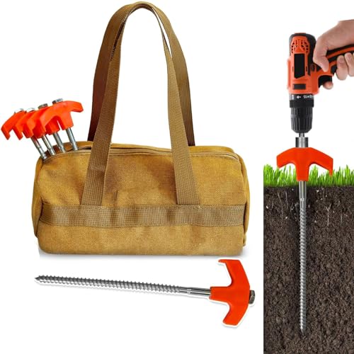 Hexagonal Luminous Tent Stakes, Screw-in Ground Anchors, Easy to Use with Drill, Durable Steel, Secure Tents, Gazebo, Awnings, or Decorations, Multi-Purpose Camping Tool, Fast Setup