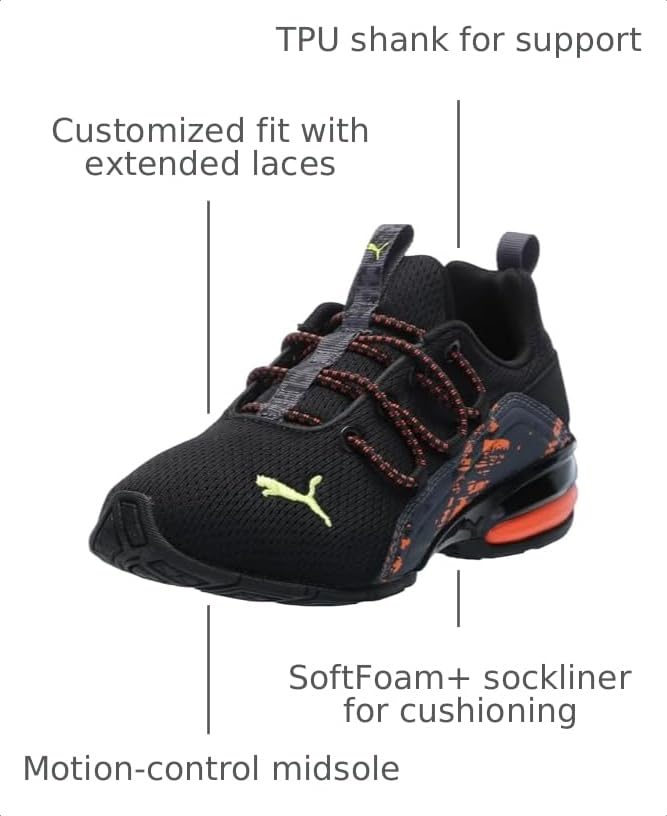 Image of PUMA Kids Boys Axelion Mesh Printed Fade Lace Up Sneakers Shoes Casual - Black, White