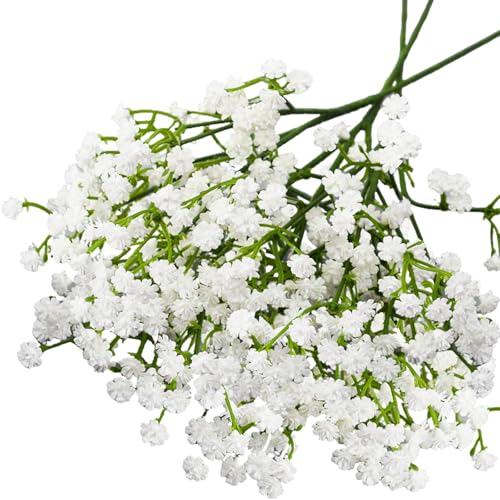 Satiskid 10 Stück Kunstblumen Schleierkraut Künstlich Weiße Fake Blumen aus Weichem Kunststoff (23cm) Wie Echt Deko für Hochzeit Party Büro und Home Decoration