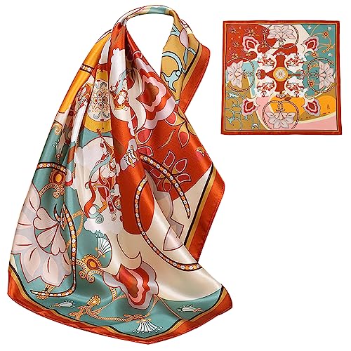 ZhaoCo 100% Natürliche Maulbeerseide Schal, 66x66cm / 26x26 Zoll Seidentuch Grafikdruck Klein Weich Quadratisch Seidenschal für Damen - 008