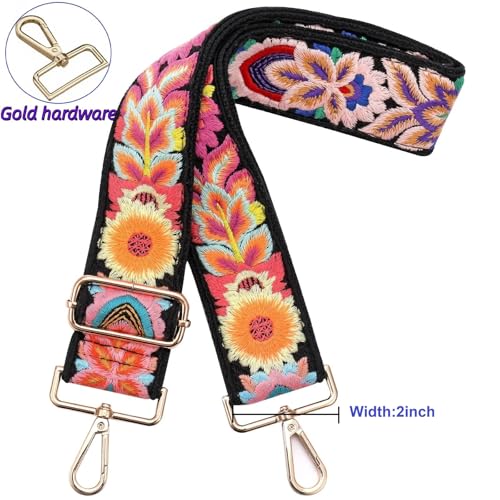 Image of Wide Purse straps Crochet Flower replacement crossbody for Handbag Adjustable Embroidery Knit Guitar Shoulder strap