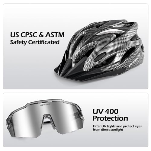 Image of Odoland Adult Bike Helmet with Cycling Sunglasses Set for Men & Women | Safety Certified Bicycle Helmet, UV Protection Glasses, Adjustable Dial for Mountain, Urban, Skating, Road, City Commuting