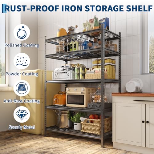 Image of Garage Shelving 2200 LBS Storage Shelves Adjustable Metal Shelving Unit Heavy Duty 5 Tier Metal Shelves for Garage Kitchen Pantry Warehouse Basement, 36 inch W x 16 inch D x 72 inch H, 2 Pack