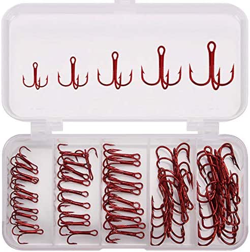 50pcs/Box Fishing Treble Hooks, High Carbon Steel Fishing Hooks Kit,