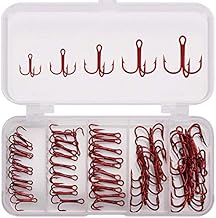 50pcs/Box Fishing Treble Hooks, High Carbon Steel Fishing Hooks Kit, Sharp & Round Bend Fishing Treble Hooks for Catfish Lures Baits Bass Fishing Accessories