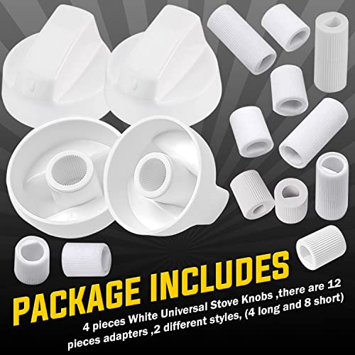 Seentech 4-Pack Universal White Control Knobs With 12 Adapters- Compatible With Oven/Stove/Range Universal Knobs Wide Application #TOP1