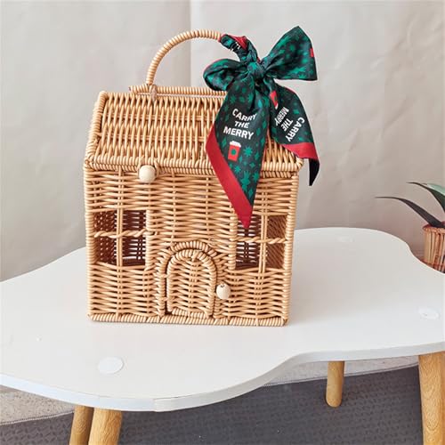 Ksikdeg Weidenkoffer Dekorative Haus Rattan Korb mit Griff Lebensmittel Aufbewahrungsbox für Picknick und Familie