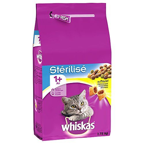 whiskas Croquettes Poulet pour Chat Adulte stérilisé - Le Sac de 1,75 kg