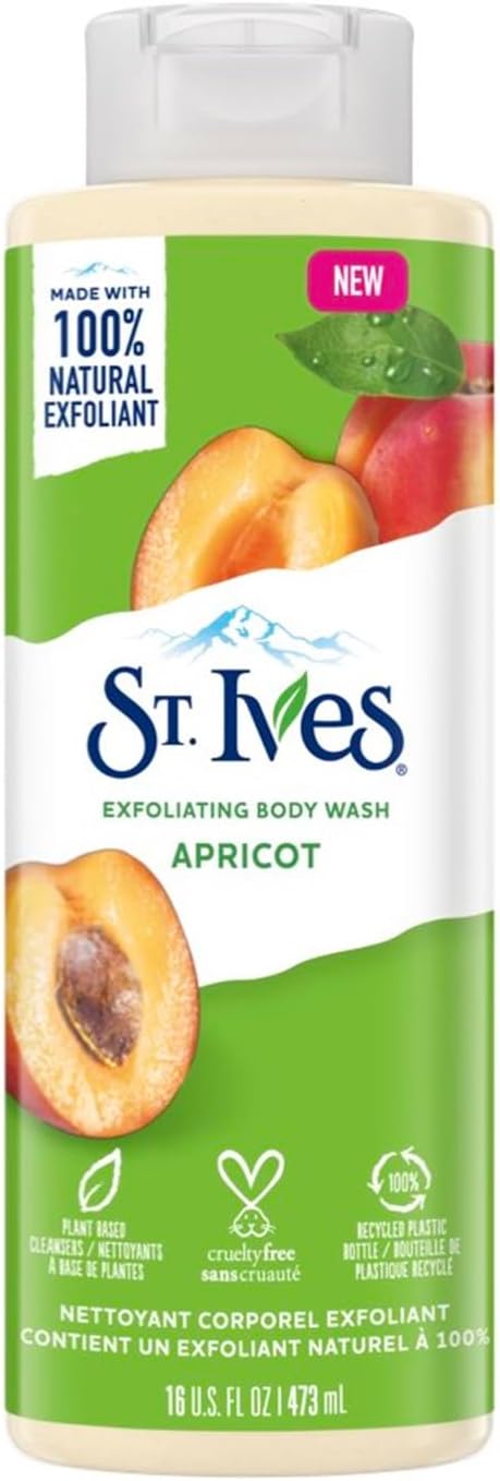 St. Ives Exfoliating Body Wash with Apricot Fruit Extracts| 100% Natural Exfoliants| Organic Shower Gel for Smooth & Clear Skin| Paraben-Free & Cruelty-Free| Dermatologically Tested| 473ml