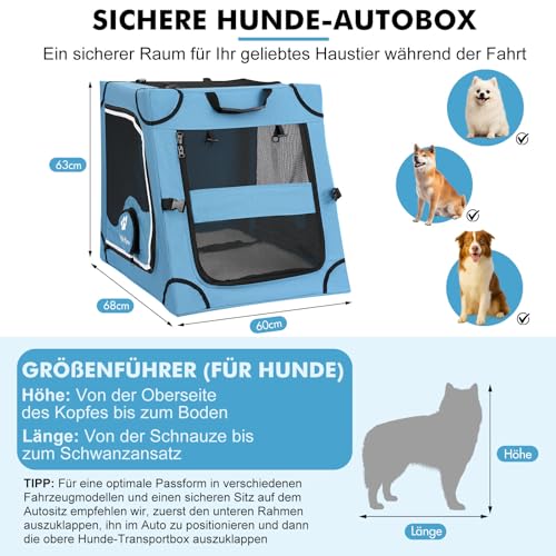 Snagle Paw Faltbare Transportbox,Stabiler Transportbox Hund Rückbank mit Kopfstützen-Gurt, Metallrahmen Reisebox für die Autorückbank für Mittel/große Hunde, Hundebox Mit Netztüren & Weiche Polsterung
