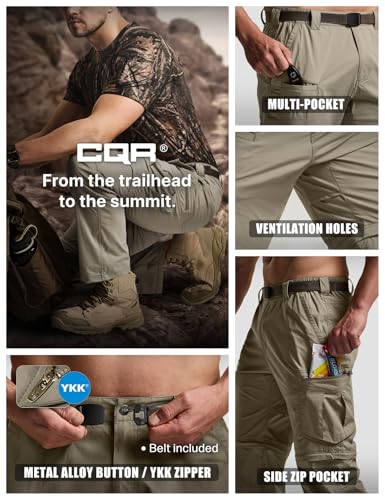 Image of CQR Men's Convertible Cargo Tactical Pants, Water Resistant Outdoor Hiking Pants, Zip Off Lightweight Stretch Work Pants
