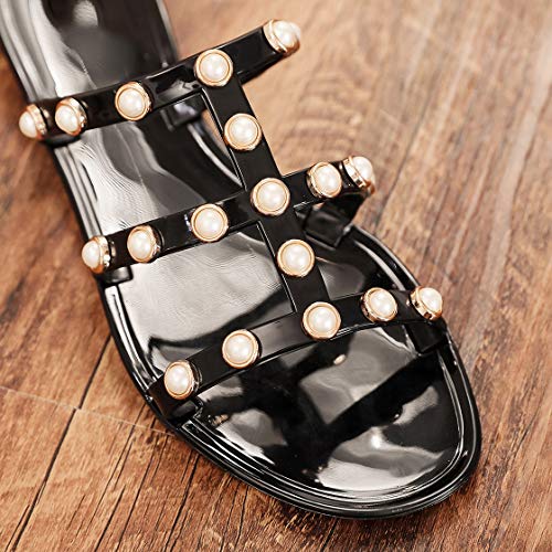 OMGard Women\'s Flat Sandals Black Summer Beach Bow Flip Flop Jelly Slipper Shoes Thong Slip-On