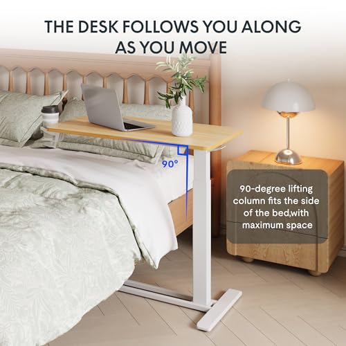 FLEXISPOT Adjustable C Table with Wheels, Mobile Snack Side End Table Sofa Couch Bedside Table Laptop Rolling Cart TV Tray Night Stand Small Space Side Table,(27.6" W x 15.7" D,Maple)