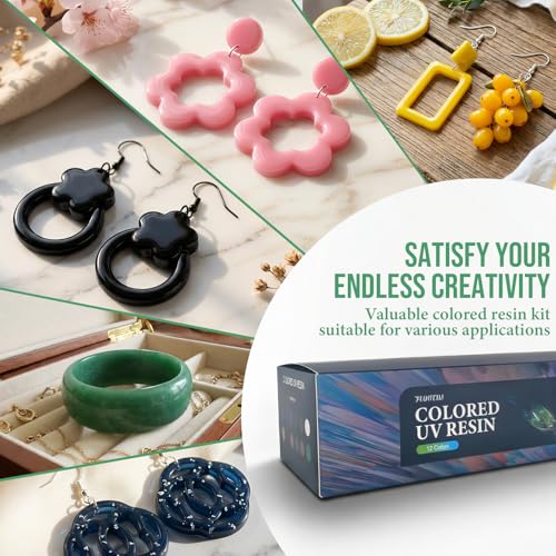 Image of UV Resin Jewelry Making Kit,12 Colors 240g Crystal Resin,Fast Curing Odorless & Colored UV Resin Kit with Light and Molds, DIY Jewelry Making Kit, Resina Starter Kits for Keychain and Earring